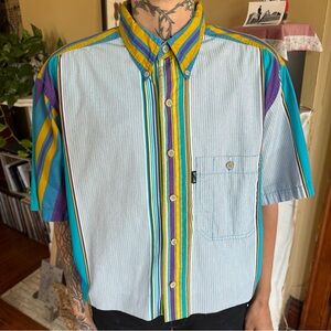Vintage Multicolor Striped Casual Button Down Shirt